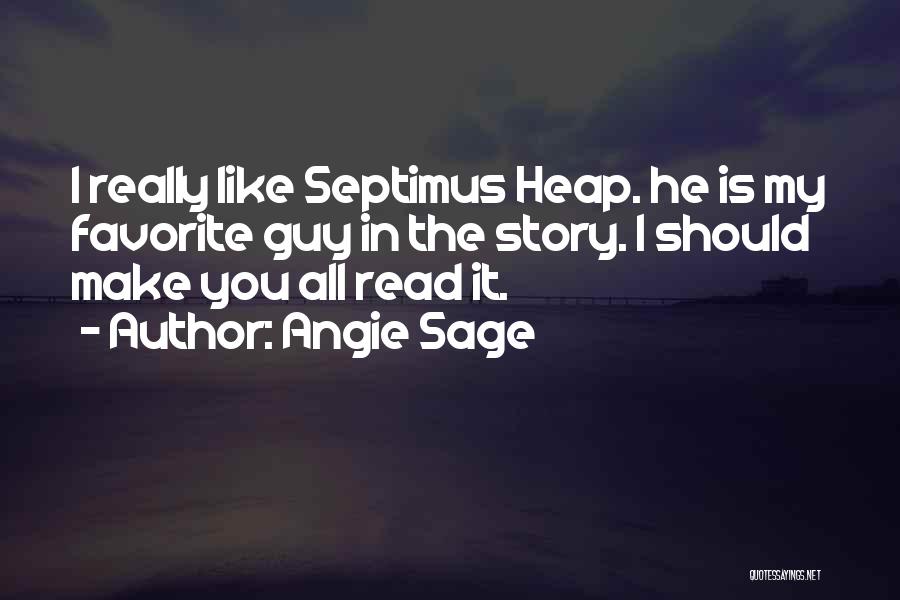 Angie Sage Quotes: I Really Like Septimus Heap. He Is My Favorite Guy In The Story. I Should Make You All Read It.