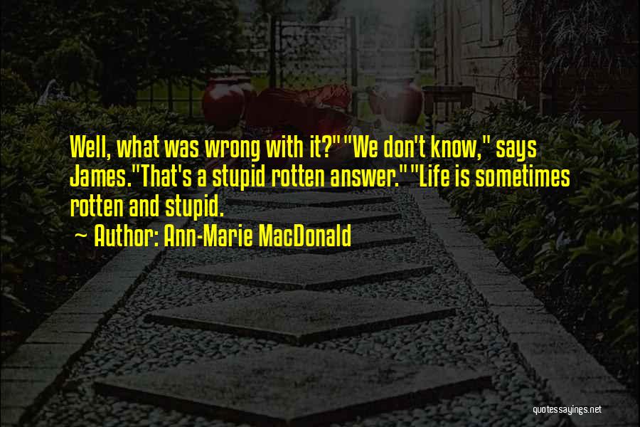 Ann-Marie MacDonald Quotes: Well, What Was Wrong With It?we Don't Know, Says James.that's A Stupid Rotten Answer.life Is Sometimes Rotten And Stupid.