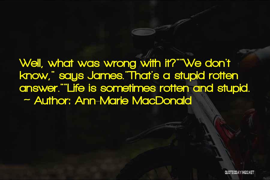 Ann-Marie MacDonald Quotes: Well, What Was Wrong With It?we Don't Know, Says James.that's A Stupid Rotten Answer.life Is Sometimes Rotten And Stupid.