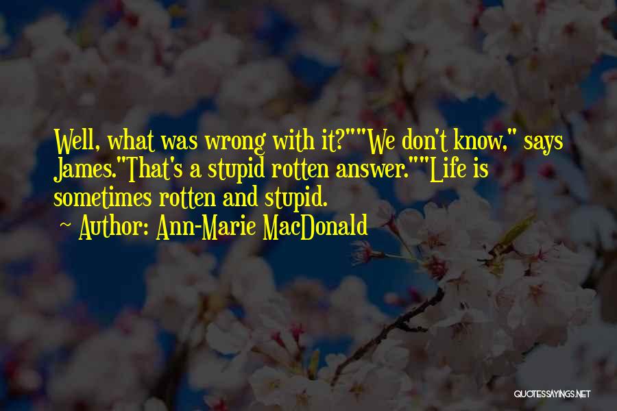 Ann-Marie MacDonald Quotes: Well, What Was Wrong With It?we Don't Know, Says James.that's A Stupid Rotten Answer.life Is Sometimes Rotten And Stupid.