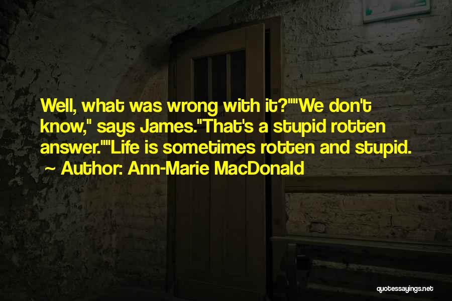 Ann-Marie MacDonald Quotes: Well, What Was Wrong With It?we Don't Know, Says James.that's A Stupid Rotten Answer.life Is Sometimes Rotten And Stupid.