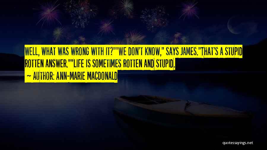 Ann-Marie MacDonald Quotes: Well, What Was Wrong With It?we Don't Know, Says James.that's A Stupid Rotten Answer.life Is Sometimes Rotten And Stupid.