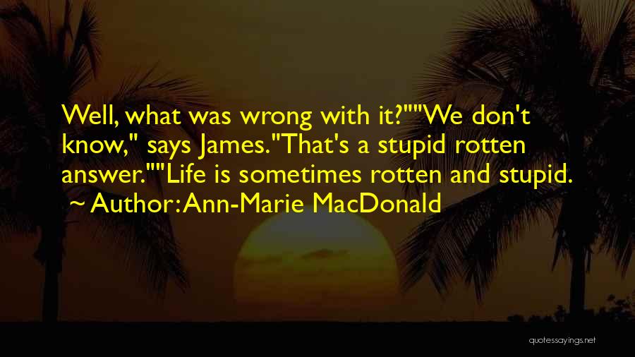 Ann-Marie MacDonald Quotes: Well, What Was Wrong With It?we Don't Know, Says James.that's A Stupid Rotten Answer.life Is Sometimes Rotten And Stupid.