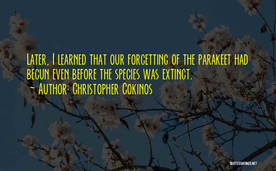 Christopher Cokinos Quotes: Later, I Learned That Our Forgetting Of The Parakeet Had Begun Even Before The Species Was Extinct.