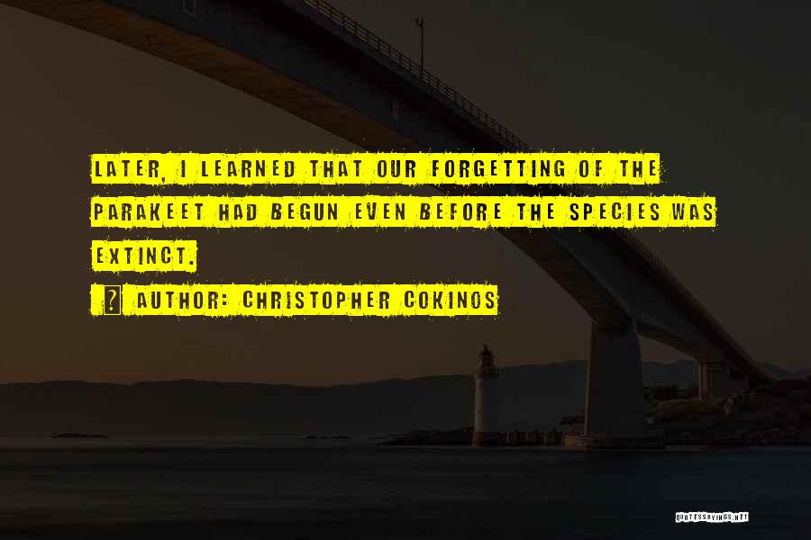 Christopher Cokinos Quotes: Later, I Learned That Our Forgetting Of The Parakeet Had Begun Even Before The Species Was Extinct.