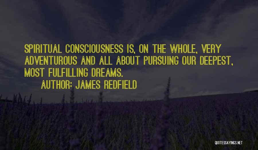 James Redfield Quotes: Spiritual Consciousness Is, On The Whole, Very Adventurous And All About Pursuing Our Deepest, Most Fulfilling Dreams.