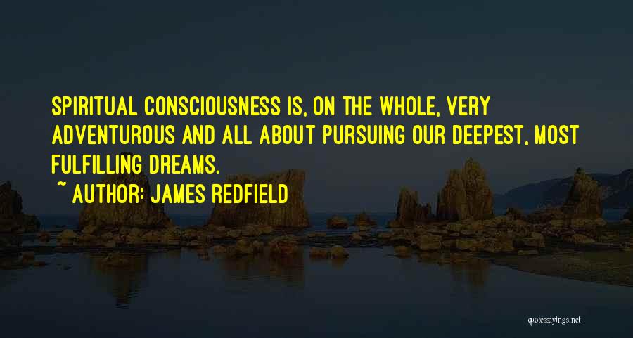 James Redfield Quotes: Spiritual Consciousness Is, On The Whole, Very Adventurous And All About Pursuing Our Deepest, Most Fulfilling Dreams.