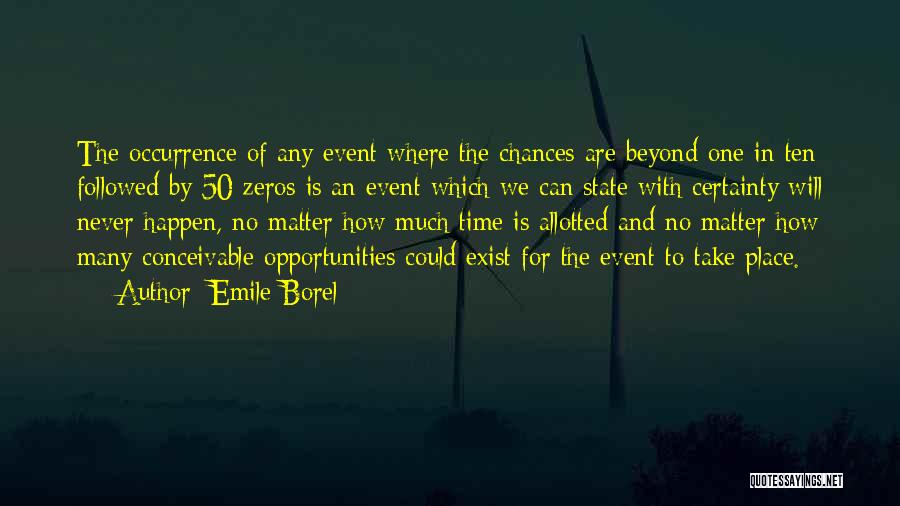 Emile Borel Quotes: The Occurrence Of Any Event Where The Chances Are Beyond One In Ten Followed By 50 Zeros Is An Event