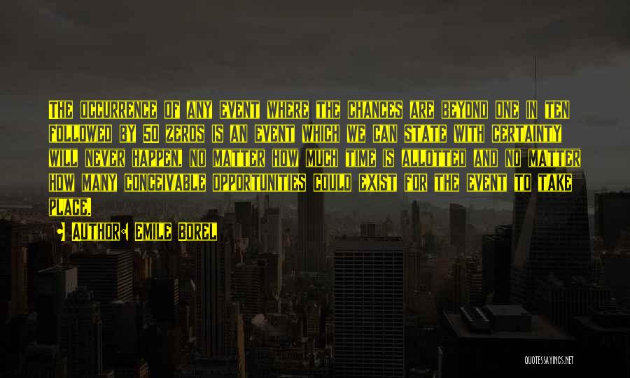 Emile Borel Quotes: The Occurrence Of Any Event Where The Chances Are Beyond One In Ten Followed By 50 Zeros Is An Event