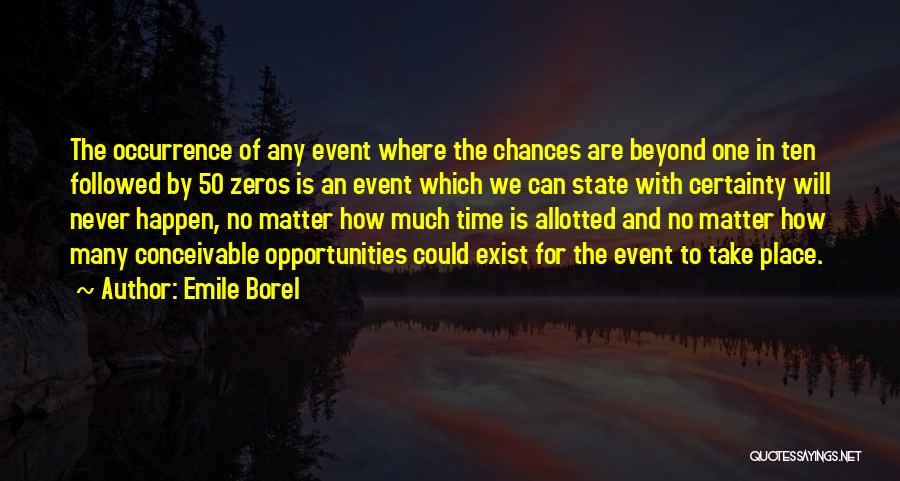 Emile Borel Quotes: The Occurrence Of Any Event Where The Chances Are Beyond One In Ten Followed By 50 Zeros Is An Event