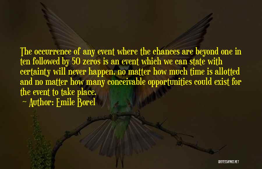 Emile Borel Quotes: The Occurrence Of Any Event Where The Chances Are Beyond One In Ten Followed By 50 Zeros Is An Event