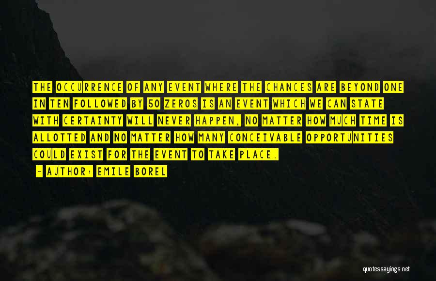 Emile Borel Quotes: The Occurrence Of Any Event Where The Chances Are Beyond One In Ten Followed By 50 Zeros Is An Event