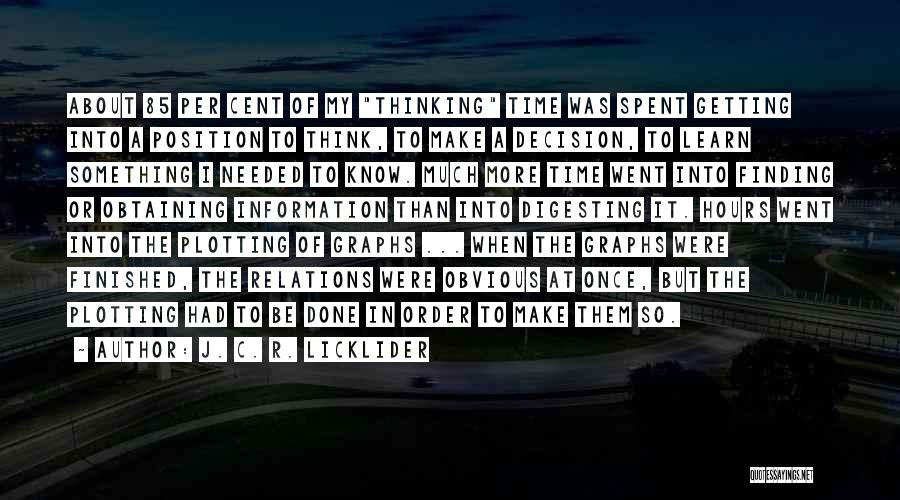 J. C. R. Licklider Quotes: About 85 Per Cent Of My Thinking Time Was Spent Getting Into A Position To Think, To Make A Decision,