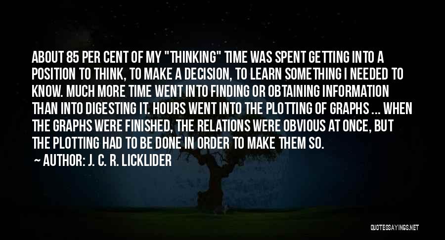J. C. R. Licklider Quotes: About 85 Per Cent Of My Thinking Time Was Spent Getting Into A Position To Think, To Make A Decision,