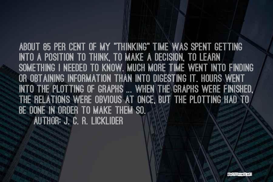 J. C. R. Licklider Quotes: About 85 Per Cent Of My Thinking Time Was Spent Getting Into A Position To Think, To Make A Decision,
