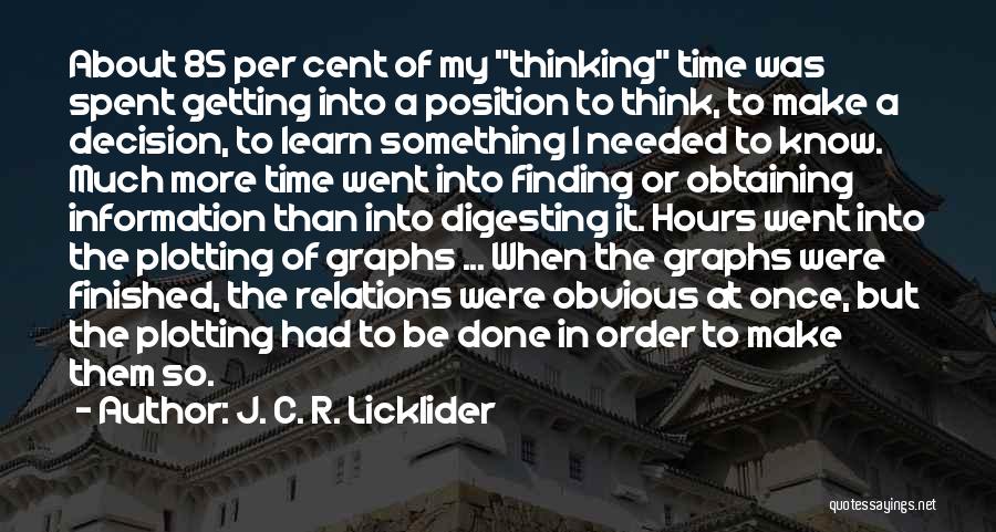 J. C. R. Licklider Quotes: About 85 Per Cent Of My Thinking Time Was Spent Getting Into A Position To Think, To Make A Decision,