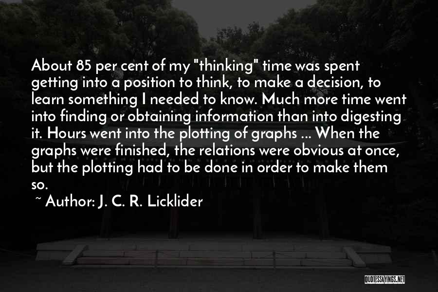J. C. R. Licklider Quotes: About 85 Per Cent Of My Thinking Time Was Spent Getting Into A Position To Think, To Make A Decision,