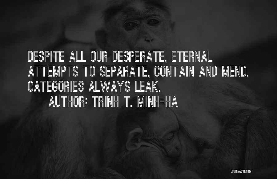 Trinh T. Minh-ha Quotes: Despite All Our Desperate, Eternal Attempts To Separate, Contain And Mend, Categories Always Leak.