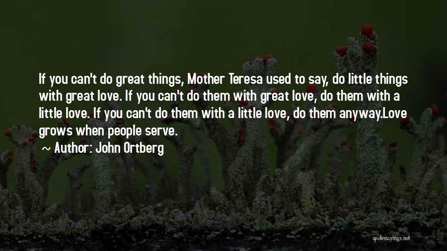 John Ortberg Quotes: If You Can't Do Great Things, Mother Teresa Used To Say, Do Little Things With Great Love. If You Can't