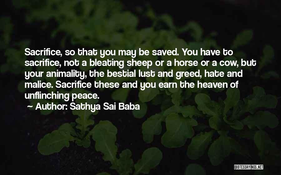 Sathya Sai Baba Quotes: Sacrifice, So That You May Be Saved. You Have To Sacrifice, Not A Bleating Sheep Or A Horse Or A