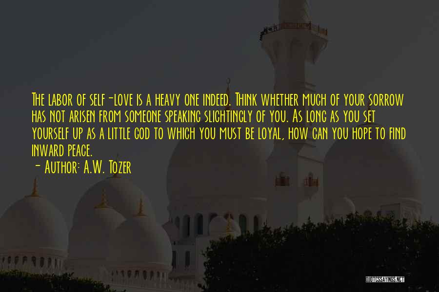 A.W. Tozer Quotes: The Labor Of Self-love Is A Heavy One Indeed. Think Whether Much Of Your Sorrow Has Not Arisen From Someone