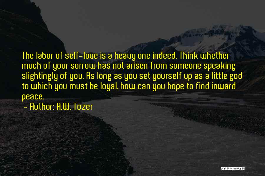 A.W. Tozer Quotes: The Labor Of Self-love Is A Heavy One Indeed. Think Whether Much Of Your Sorrow Has Not Arisen From Someone