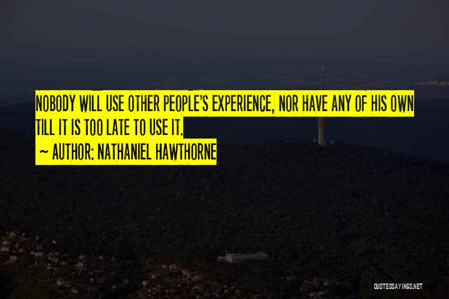 Nathaniel Hawthorne Quotes: Nobody Will Use Other People's Experience, Nor Have Any Of His Own Till It Is Too Late To Use It.