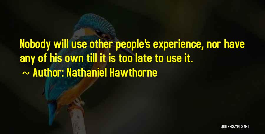 Nathaniel Hawthorne Quotes: Nobody Will Use Other People's Experience, Nor Have Any Of His Own Till It Is Too Late To Use It.