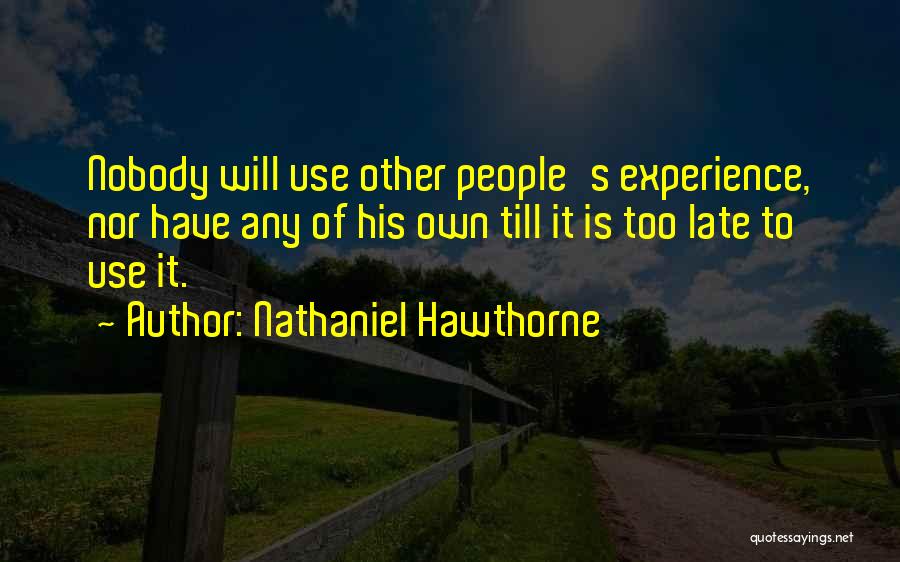 Nathaniel Hawthorne Quotes: Nobody Will Use Other People's Experience, Nor Have Any Of His Own Till It Is Too Late To Use It.