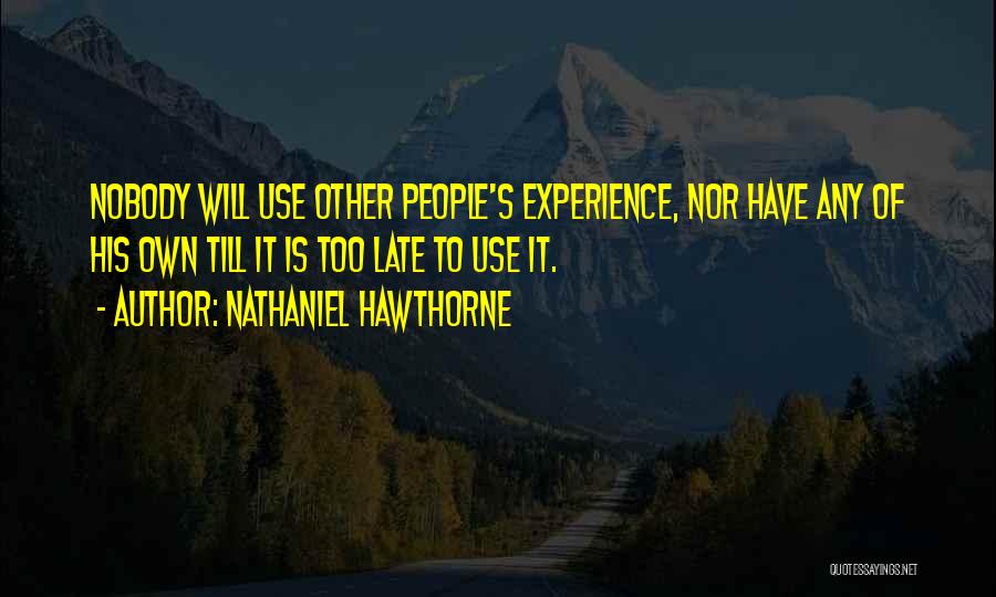 Nathaniel Hawthorne Quotes: Nobody Will Use Other People's Experience, Nor Have Any Of His Own Till It Is Too Late To Use It.