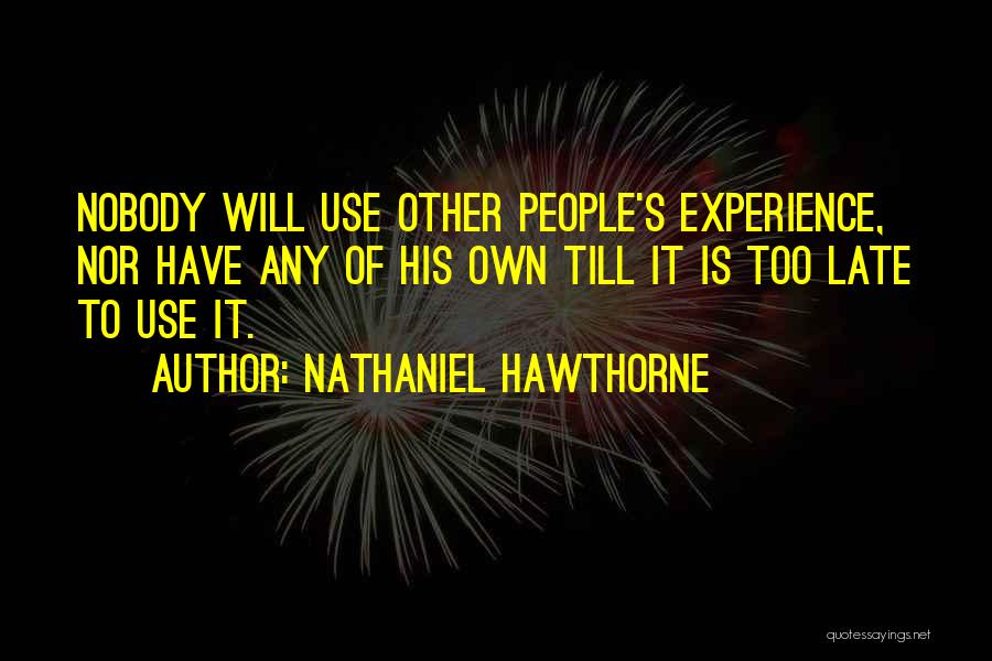 Nathaniel Hawthorne Quotes: Nobody Will Use Other People's Experience, Nor Have Any Of His Own Till It Is Too Late To Use It.