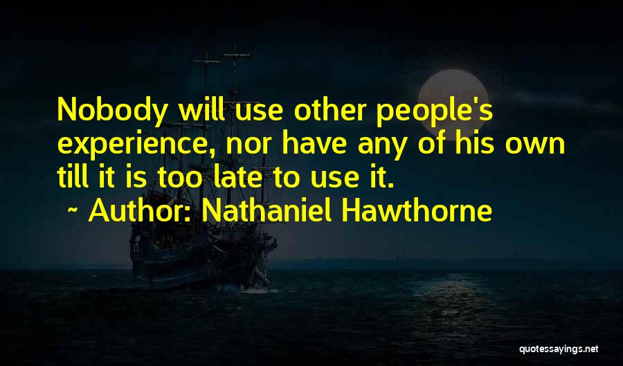 Nathaniel Hawthorne Quotes: Nobody Will Use Other People's Experience, Nor Have Any Of His Own Till It Is Too Late To Use It.