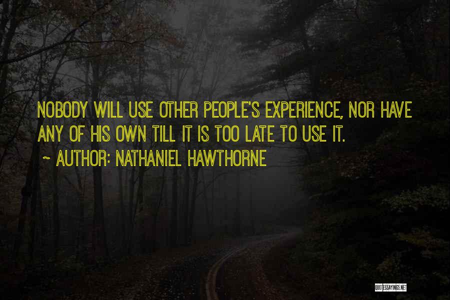 Nathaniel Hawthorne Quotes: Nobody Will Use Other People's Experience, Nor Have Any Of His Own Till It Is Too Late To Use It.