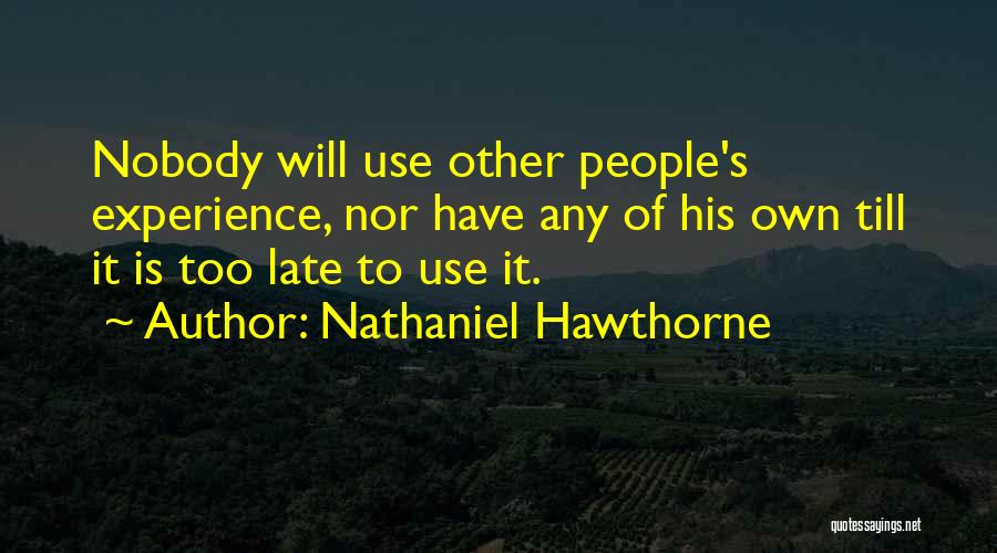 Nathaniel Hawthorne Quotes: Nobody Will Use Other People's Experience, Nor Have Any Of His Own Till It Is Too Late To Use It.