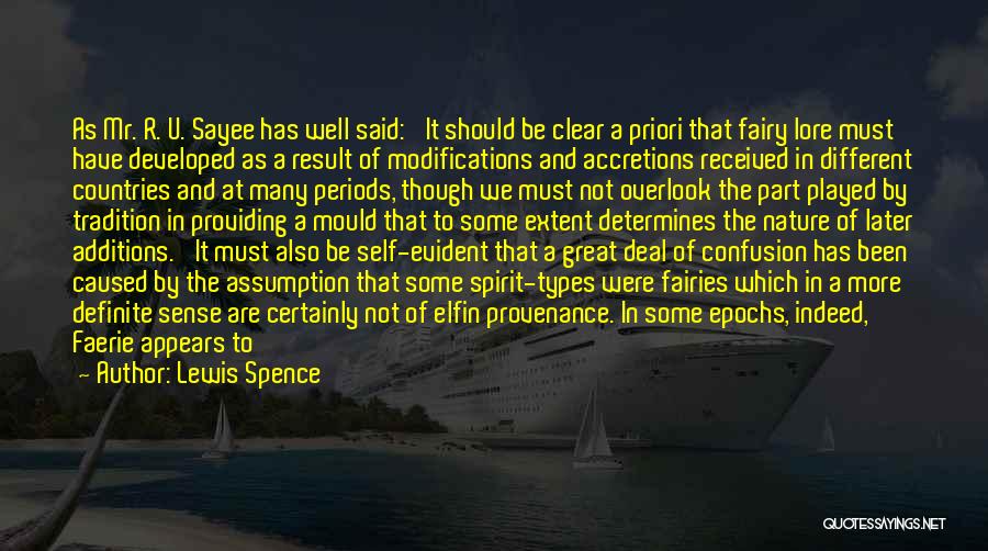 Lewis Spence Quotes: As Mr. R. U. Sayee Has Well Said: 'it Should Be Clear A Priori That Fairy Lore Must Have Developed