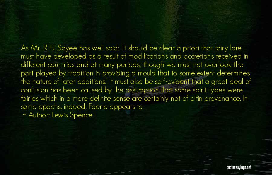 Lewis Spence Quotes: As Mr. R. U. Sayee Has Well Said: 'it Should Be Clear A Priori That Fairy Lore Must Have Developed