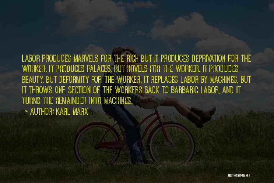 Karl Marx Quotes: Labor Produces Marvels For The Rich But It Produces Deprivation For The Worker. It Produces Palaces, But Hovels For The