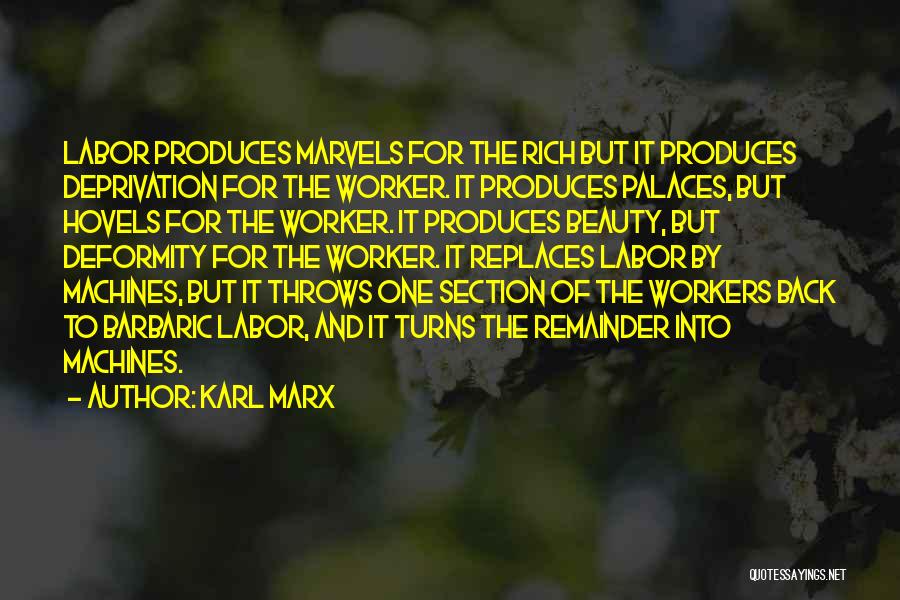 Karl Marx Quotes: Labor Produces Marvels For The Rich But It Produces Deprivation For The Worker. It Produces Palaces, But Hovels For The