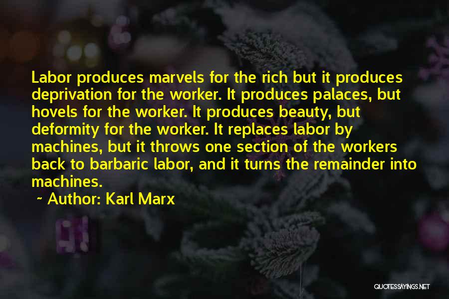 Karl Marx Quotes: Labor Produces Marvels For The Rich But It Produces Deprivation For The Worker. It Produces Palaces, But Hovels For The