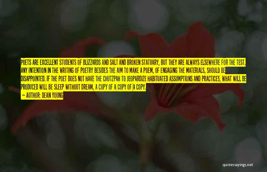 Dean Young Quotes: Poets Are Excellent Students Of Blizzards And Salt And Broken Statuary, But They Are Always Elsewhere For The Test. Any