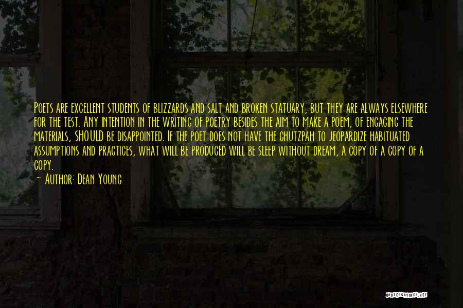 Dean Young Quotes: Poets Are Excellent Students Of Blizzards And Salt And Broken Statuary, But They Are Always Elsewhere For The Test. Any