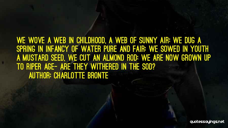 Charlotte Bronte Quotes: We Wove A Web In Childhood, A Web Of Sunny Air; We Dug A Spring In Infancy Of Water Pure