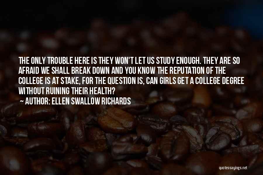 Ellen Swallow Richards Quotes: The Only Trouble Here Is They Won't Let Us Study Enough. They Are So Afraid We Shall Break Down And