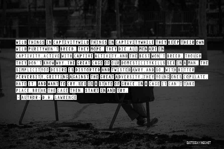 D.H. Lawrence Quotes: Wild Things In Captivitywild Things In Captivitywhile They Keep Their Own Wild Puritywon't Breed, They Mope, They Die.all Men Are