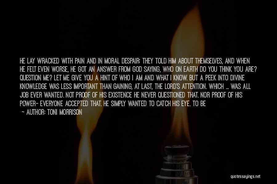 Toni Morrison Quotes: He Lay Wracked With Pain And In Moral Despair; They Told Him About Themselves, And When He Felt Even Worse,