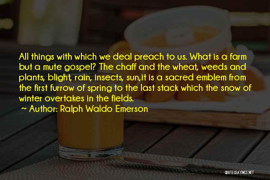 Ralph Waldo Emerson Quotes: All Things With Which We Deal Preach To Us. What Is A Farm But A Mute Gospel? The Chaff And