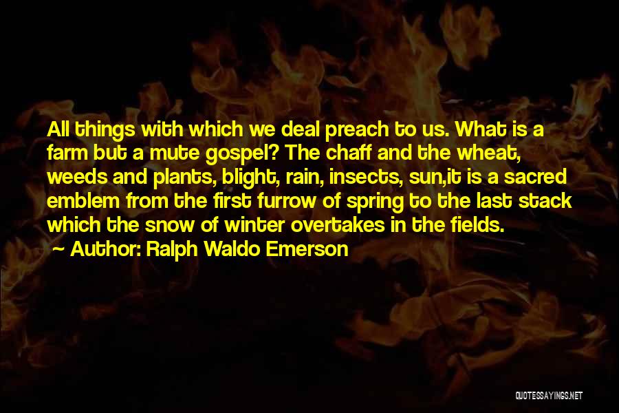 Ralph Waldo Emerson Quotes: All Things With Which We Deal Preach To Us. What Is A Farm But A Mute Gospel? The Chaff And