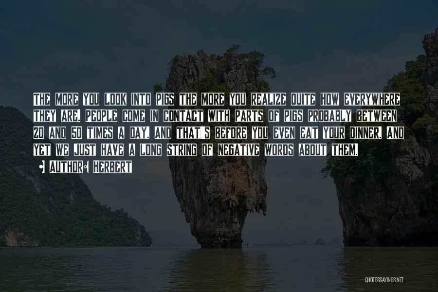 Herbert Quotes: The More You Look Into Pigs The More You Realize Quite How Everywhere They Are. People Come In Contact With