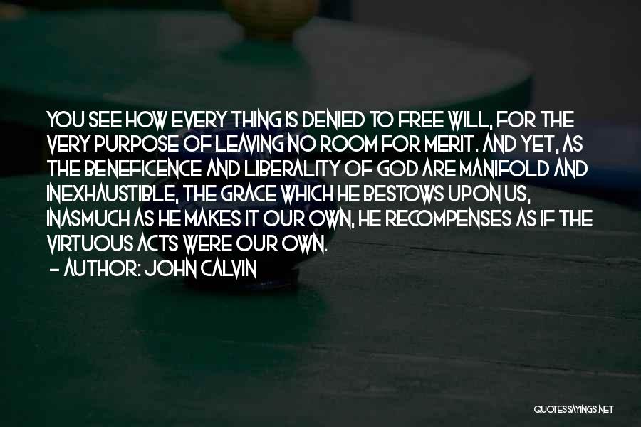 John Calvin Quotes: You See How Every Thing Is Denied To Free Will, For The Very Purpose Of Leaving No Room For Merit.