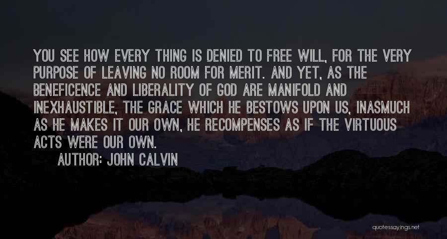 John Calvin Quotes: You See How Every Thing Is Denied To Free Will, For The Very Purpose Of Leaving No Room For Merit.